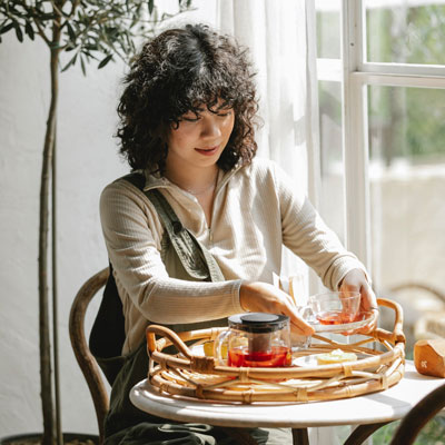 college student drinking coffee
