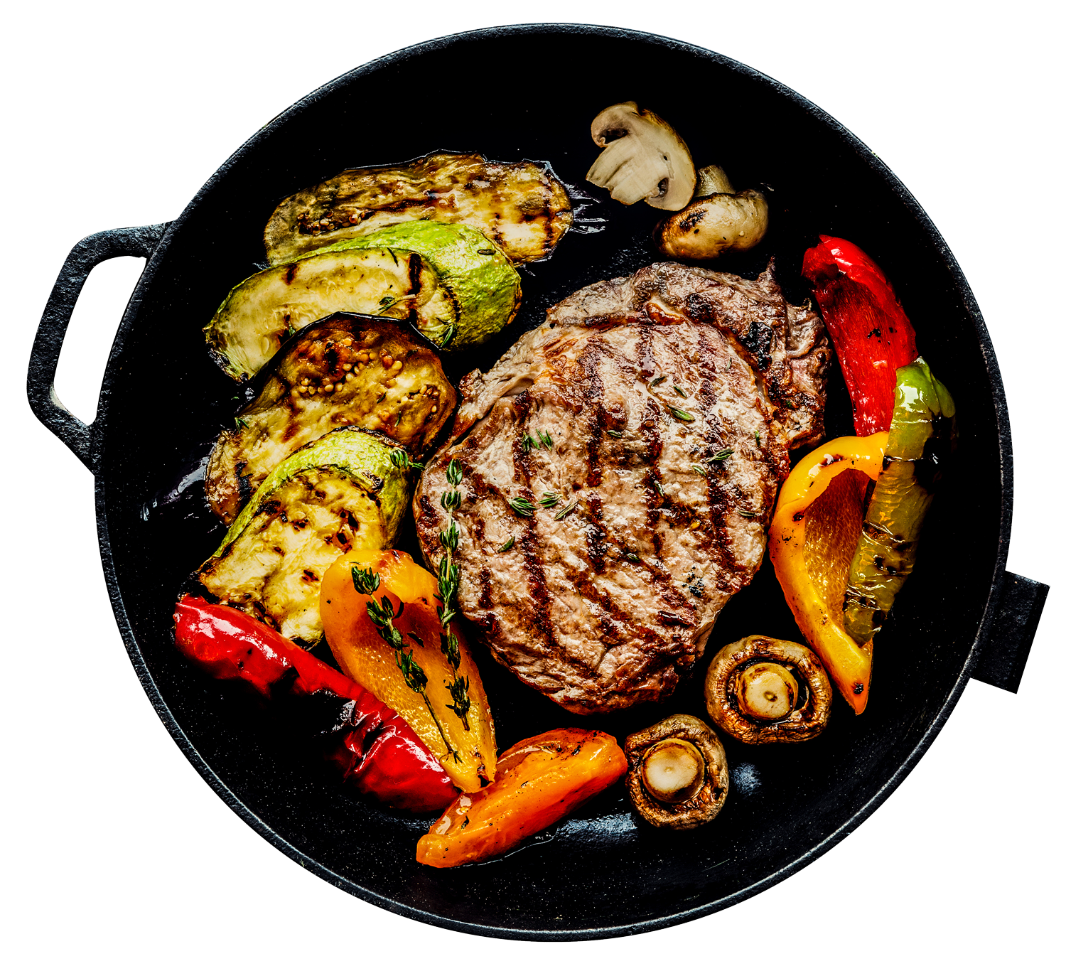 A dish of steak and veggies